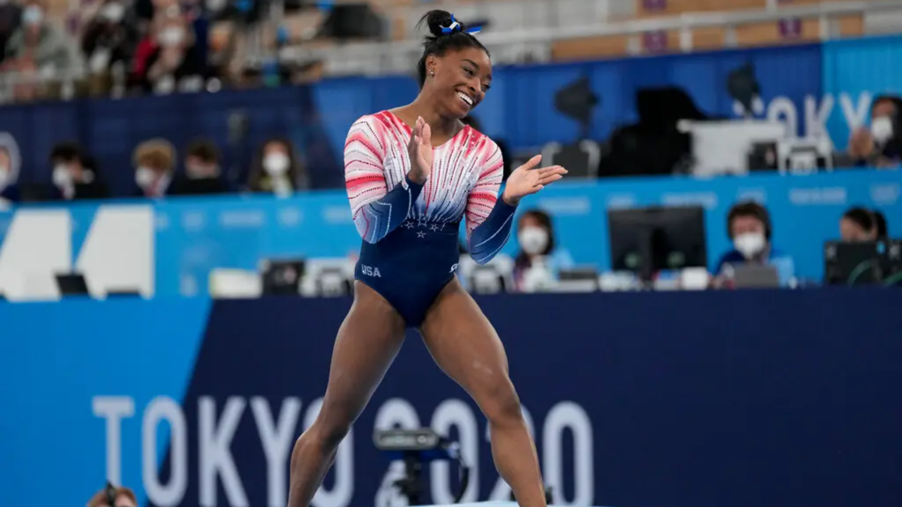 Simone Biles owns 25 world championship medals and seven Olympic medals.Credit...Ashley Landis/Associated Press